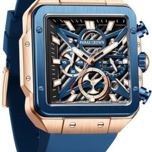 Paras Crown Mens Watches Ultra-Thin Square Watch Luxury Chronograph Analog Watches for Men Japanese Quartz Movement Stainless Steel Case 5ATM Waterproof Wrist Watch