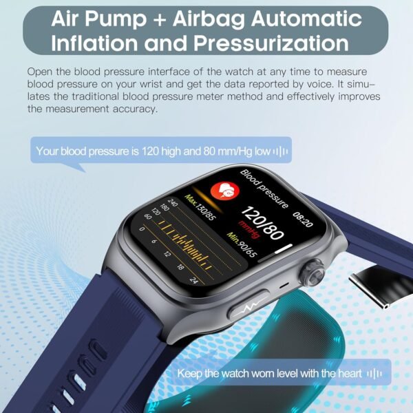 Blood Pressure Smart Watch Air Pump Air Bag, Voice Broadcast, Data Sharing, 2.06" AMOLED Fitness Tracker, 24/7 Heart Rate/Blood Oxygen/Sleep SOS,Black