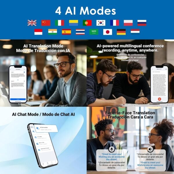 Bluetooth Sunglasses for Men/Women, AI Translator Powered by GPT, 11H Battery, Polarized UV Protection, Smart Eyewear Powered by ChatGPT, AI Real-time Translation with 147 languages