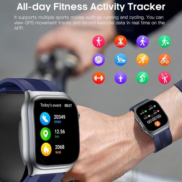 Blood Pressure Smart Watch Air Pump Air Bag, Voice Broadcast, Data Sharing, 2.06" AMOLED Fitness Tracker, 24/7 Heart Rate/Blood Oxygen/Sleep SOS,Black