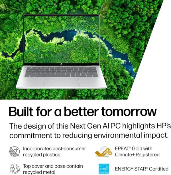 HP OmniBook 5 14 inch Next Gen AI PC, OLED Display, Snapdragon X Plus X1P-42-100, 16 GB RAM, 1 TB SSD, Qualcomm Adreno GPU, Windows 11 Home, Copilot+ PC, Glacier Silver, 14-he0099nr