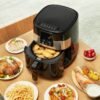 Basics 3.2 Quart 6-In-1 Air Fryer (Fry, Crisp, Roast, Bake, Reheat, Dehydrate), Non-Stick, with Timer, Auto Shut-Off, Digital Touch Screen, 180-400°F, 1400W, Black/Silver