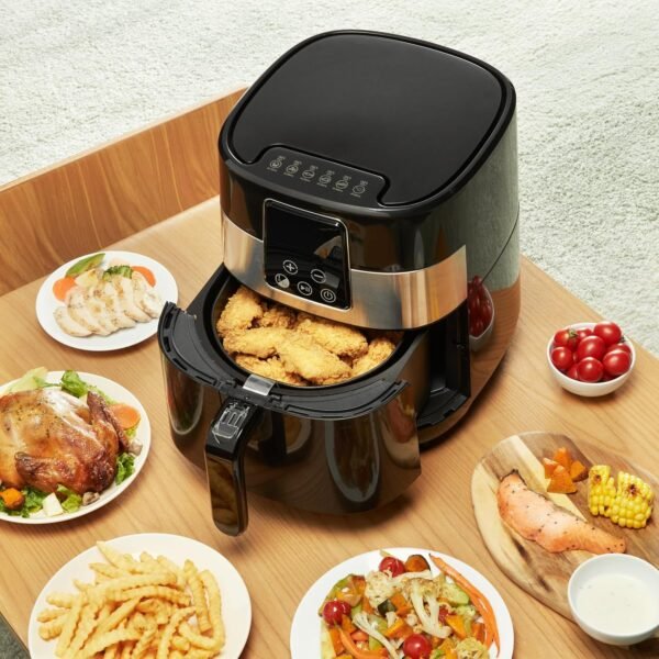 Basics 3.2 Quart 6-In-1 Air Fryer (Fry, Crisp, Roast, Bake, Reheat, Dehydrate), Non-Stick, with Timer, Auto Shut-Off, Digital Touch Screen, 180-400°F, 1400W, Black/Silver