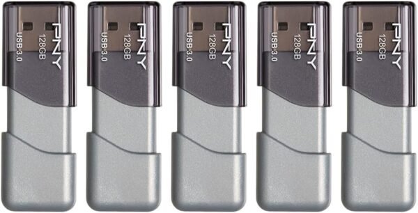 128GB Turbo Attaché 3 USB 3.0 Flash Drive 5-Pack – Grey, P-FD128X5TBOP-MP, 100MB/s, Light-Weight Durable - Data Storage and Transfer