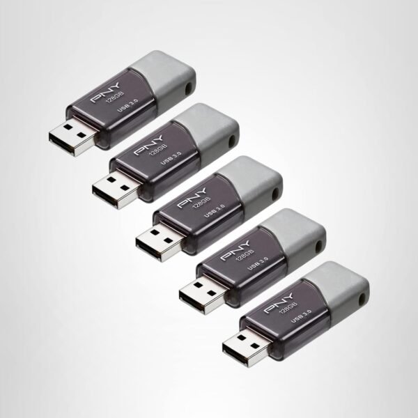 128GB Turbo Attaché 3 USB 3.0 Flash Drive 5-Pack – Grey, P-FD128X5TBOP-MP, 100MB/s, Light-Weight Durable - Data Storage and Transfer