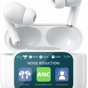 Airtouch 40 Wireless Earbuds, Bluetooth 5.4, Ultra-Wide LED Touchscreen Case, ANC/ENC Noise Cancelling, Low Latency, Hi-Fi Sound, for Android/iOS (White)