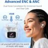 Airtouch 40 Wireless Earbuds, Bluetooth 5.4, Ultra-Wide LED Touchscreen Case, ANC/ENC Noise Cancelling, Low Latency, Hi-Fi Sound, for Android/iOS (White)