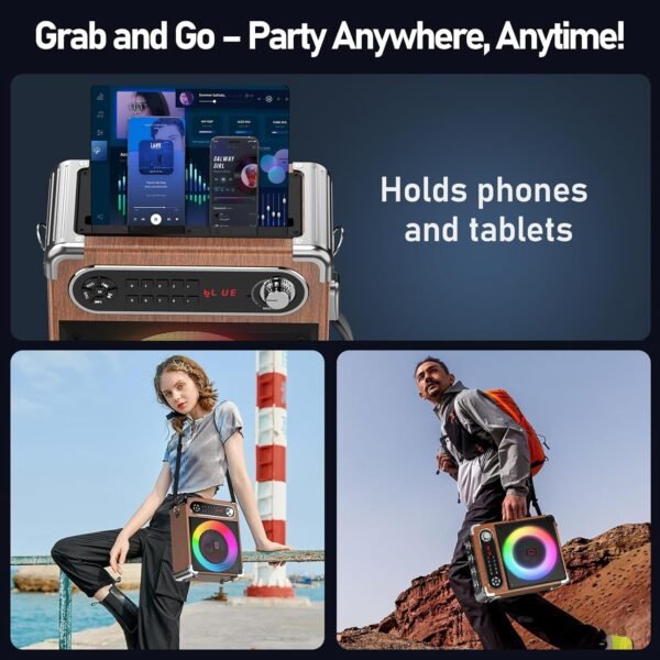 Karaoke Machine with 2 Wireless Microphones,【Upgraded 6.5"Woofer & 2"Tweeter】Portable Bluetooth 5.3 Karaoke Speaker, PA System with Bass/Treble/Echo Adjustment, Supports USB/AUX/TF/TWS for Home Party