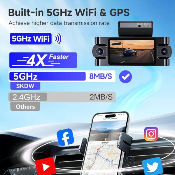 4 Channel Dash Cam 360° View,4K Front Rear Inside Dashcam,Left Right Dash Camera for Cars,Built-in GPS, 5G WiFi,Voice Control,Night Vision, 24/7 Recording Parking Mode Monitor, Free 128G Card