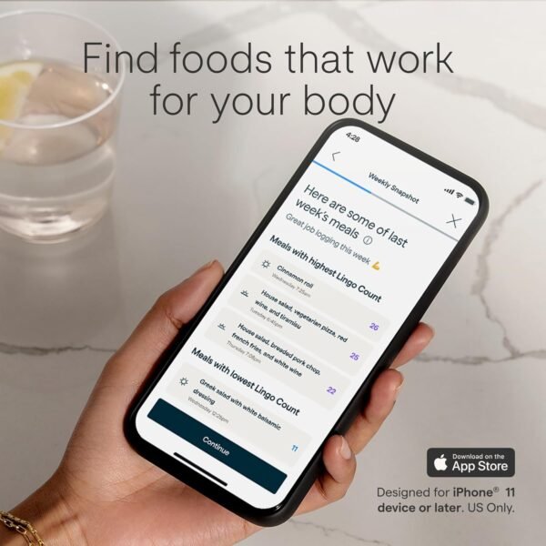 Lingo Wearable Continuous Glucose Monitor, OTC CGM & App, Made by Abbott. Tracks Glucose Response to Food, Fitness, Sleep. 1 Biosensor Lasts Up to 14 Days*. For iPhone 11 Device or Later, US Only.