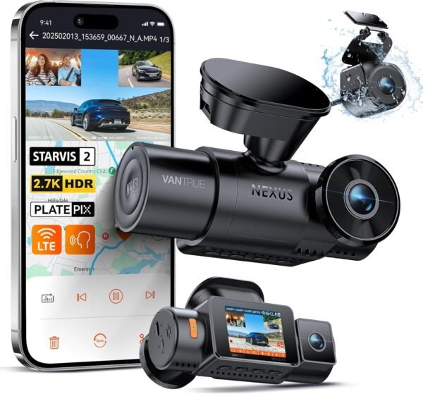 Vantrue N4S 3 Channel Front Inside Rear Dash Cam, 2.7K+1440P+1440P WiFi Dash Camera w/PlatePix™, STARVIS 2 x HDR x IR Night Vision, Voice Control, GPS, 24/7 Parking Mode, Support 1TB Max