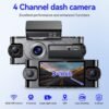4 Channel Dash Cam 360° View,4K Front Rear Inside Dashcam,Left Right Dash Camera for Cars,Built-in GPS, 5G WiFi,Voice Control,Night Vision, 24/7 Recording Parking Mode Monitor, Free 128G Card