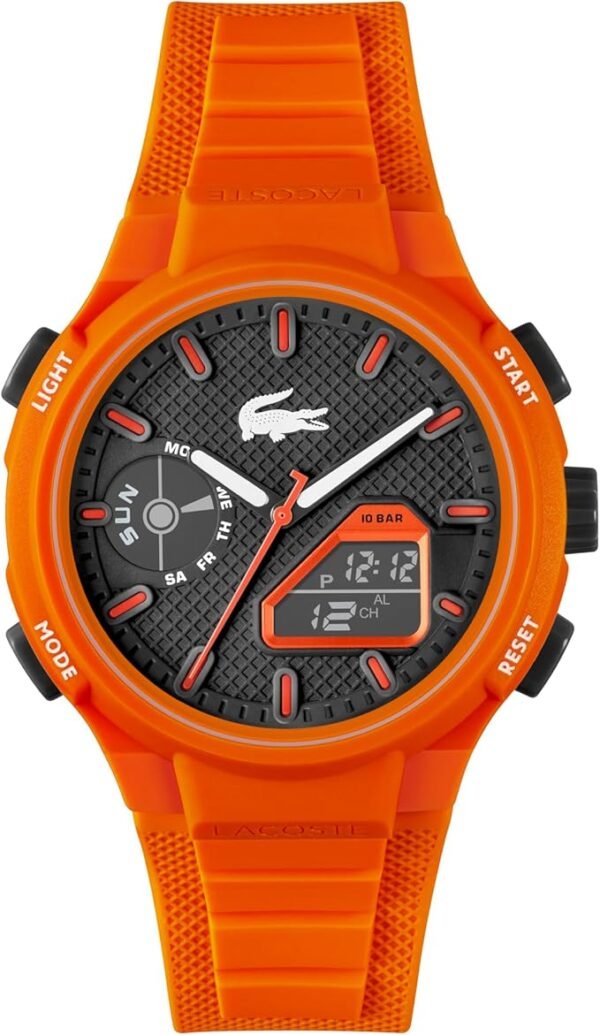 Lacoste LC33 Men's Analog and Digital Movement Watch, Silicone Strap, Water Resistant Up to 10ATM/100 Meters - Contemporary, Sporty - Premium Fashion Timepiece - Gift for Him - 45mm