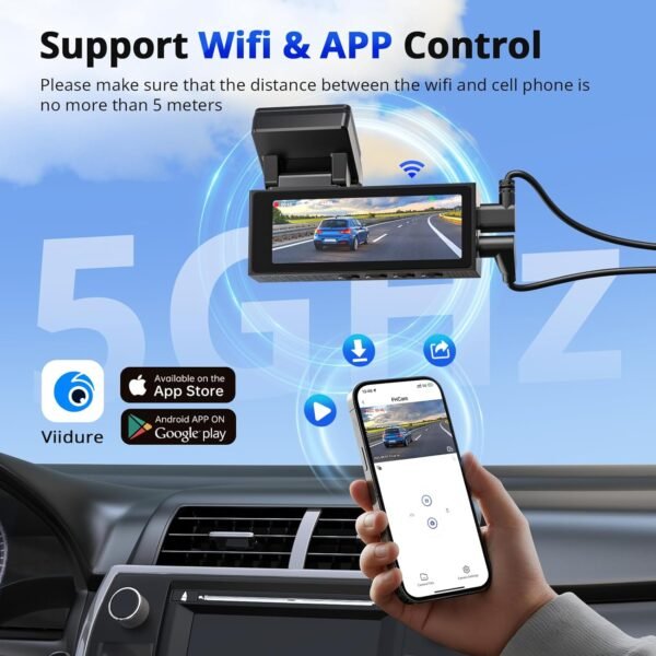 Dash Cams Front and Rear, NQJ 4K+2K Dual Dash Camera for Cars w 64GB Card, 5GHz Wi-Fi & App, G-Sensor, 3.2” Screen, 24H Parking Mode, 170°Wide Angle, Night Vision