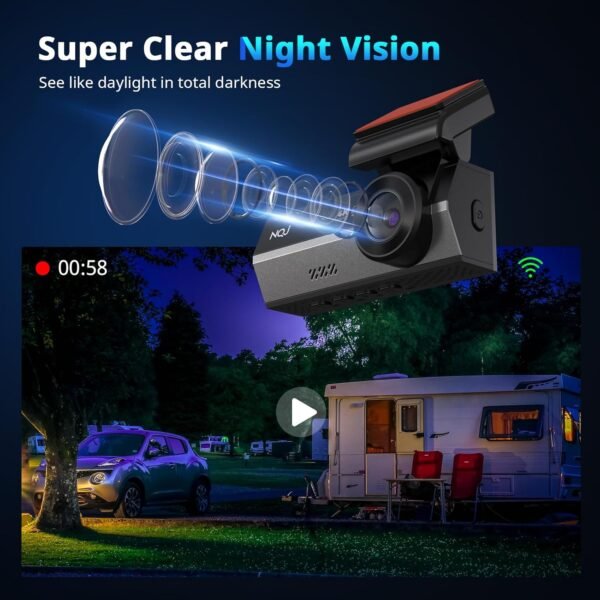 Dash Cams Front and Rear, NQJ 4K+2K Dual Dash Camera for Cars w 64GB Card, 5GHz Wi-Fi & App, G-Sensor, 3.2” Screen, 24H Parking Mode, 170°Wide Angle, Night Vision