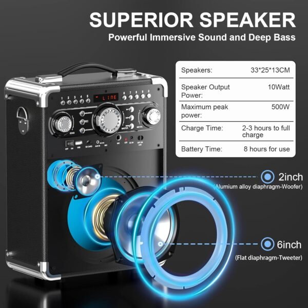 Karaoke Machine with 3 Wireless Microphones, Bluetooth Karaoke Speaker with 3 Mics for Adults/Kids, Portable PA System for Home Party with DJ Lights & Remote Contro, Support TWS/USB/TF Card/AUX/REC