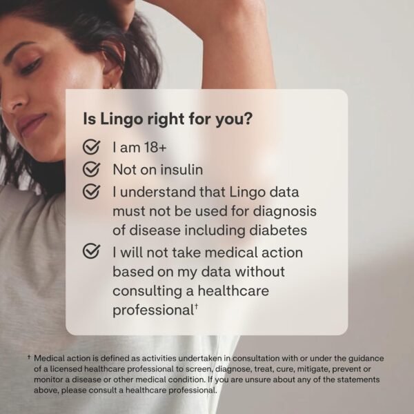 Lingo Wearable Continuous Glucose Monitor, OTC CGM & App, Made by Abbott. Tracks Glucose Response to Food, Fitness, Sleep. 1 Biosensor Lasts Up to 14 Days*. For iPhone 11 Device or Later, US Only.