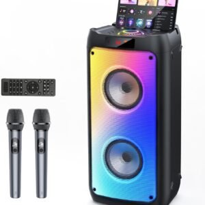 Karaoke Machine with 2 Wireless Microphones, Portable Bluetooth Speaker for Adults & Kids, Big Party PA System with Disco Lights for Gatherings, Stage Monitors, The Best Gifts for All
