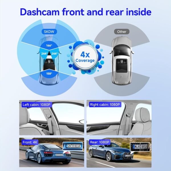 4 Channel Dash Cam 360° View,4K Front Rear Inside Dashcam,Left Right Dash Camera for Cars,Built-in GPS, 5G WiFi,Voice Control,Night Vision, 24/7 Recording Parking Mode Monitor, Free 128G Card