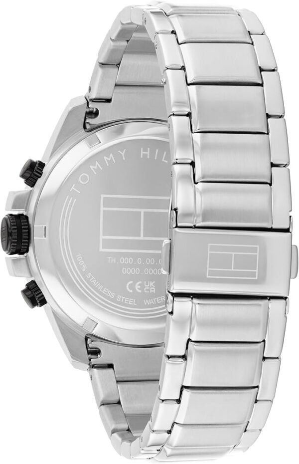 Tommy Hilfiger Men's Dynamic Watch – Quartz Multifunction, Stainless Steel Case, Radial-Etched Dial with CD-Textured Sub-Eyes, Tapered Indexes, Magnified Date Window, Link Bracelet – Gift for Him