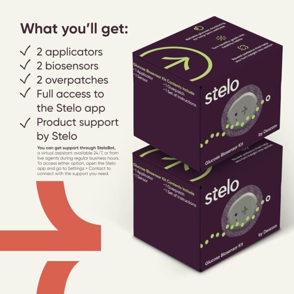 Stelo Glucose Biosensor & App by Dexcom - A Leader in Continuous Glucose Monitoring (CGM). 24/7 Tracking & Personalized Insights to Reveal Patterns. 2-Pack (Up to 15 Days Each). iOS & Android.