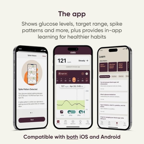 Stelo Glucose Biosensor & App by Dexcom - A Leader in Continuous Glucose Monitoring (CGM). 24/7 Tracking & Personalized Insights to Reveal Patterns. 2-Pack (Up to 15 Days Each). iOS & Android.