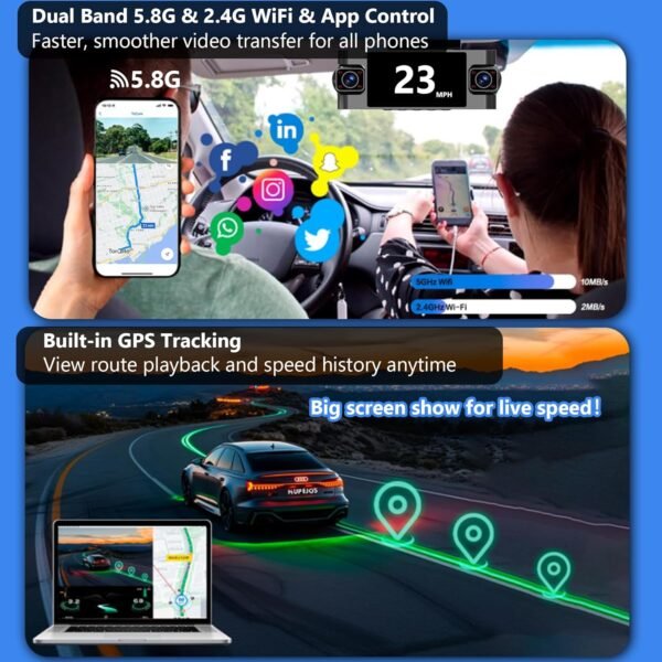 4 Channel Dash Cam 360° View,4K Front Rear Inside Dashcam,Left Right Dash Camera for Cars,Built-in GPS, 5G WiFi,Voice Control,Night Vision, 24/7 Recording Parking Mode Monitor, Free 128G Card