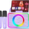 Karaoke Machine,Portable Bluetooth Speaker with 2 Wireless Microphone for Adults & Kids with LED Lights, Karaoke Microphone with PA System Supports USB/TF/AUX,Gift for Party (Black)