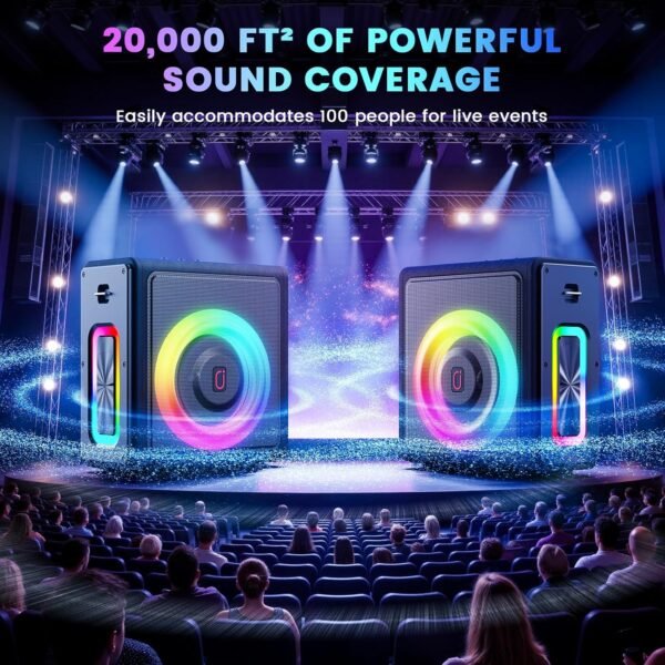 Karaoke Machine with 3 Wireless Mics | Bluetooth 5.3 Speaker with Echo Adjustment & Auto Pitch Correction | PA System with RGB Lights, Supports TV/TF Card/USB/AUX/Live/REC for Home Parties