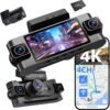 4 Channel Dash Cam 360° View,4K Front Rear Inside Dashcam,Left Right Dash Camera for Cars,Built-in GPS, 5G WiFi,Voice Control,Night Vision, 24/7 Recording Parking Mode Monitor, Free 128G Card