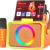 Karaoke Machine,Portable Bluetooth Speaker with 2 Wireless Microphone for Adults & Kids with LED Lights, Karaoke Microphone with PA System Supports USB/TF/AUX,Gift for Party (Black)