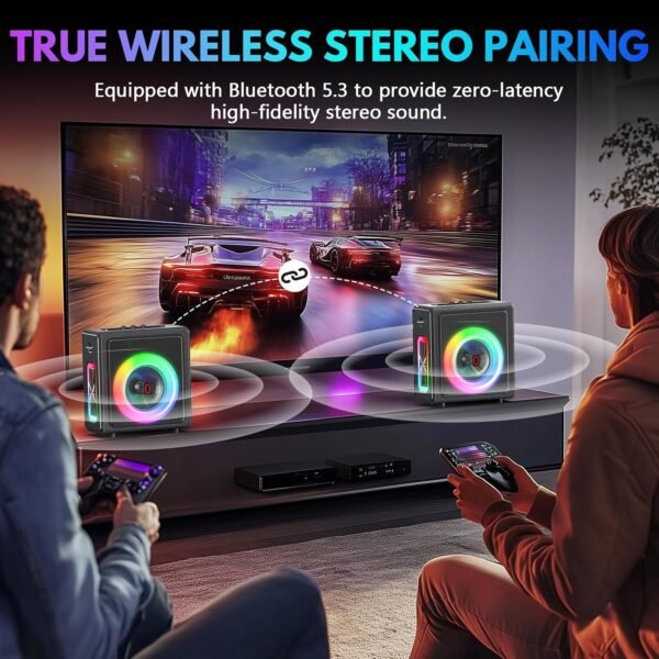 Karaoke Machine with 3 Wireless Mics | Bluetooth 5.3 Speaker with Echo Adjustment & Auto Pitch Correction | PA System with RGB Lights, Supports TV/TF Card/USB/AUX/Live/REC for Home Parties