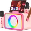 Karaoke Machine,Portable Bluetooth Speaker with 2 Wireless Microphone for Adults & Kids with LED Lights, Karaoke Microphone with PA System Supports USB/TF/AUX,Gift for Party (Black)