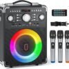 Karaoke Machine with 3 Wireless Microphones, Bluetooth Karaoke Speaker with 3 Mics for Adults/Kids, Portable PA System for Home Party with DJ Lights & Remote Contro, Support TWS/USB/TF Card/AUX/REC