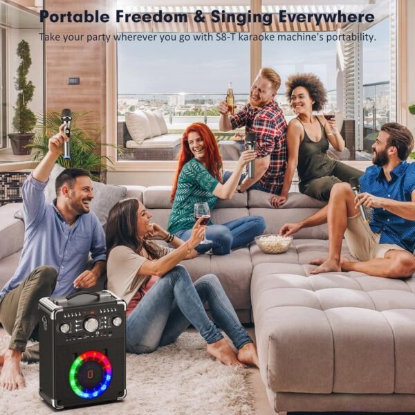 Karaoke Machine with 3 Wireless Microphones, Bluetooth Karaoke Speaker with 3 Mics for Adults/Kids, Portable PA System for Home Party with DJ Lights & Remote Contro, Support TWS/USB/TF Card/AUX/REC