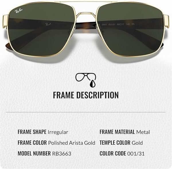 Ray-Ban RB3663 Square-Round Shaped Sunglasses for Men & Women with Official RAYBAN Eyewear Kit