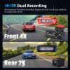 Dash Cams Front and Rear, NQJ 4K+2K Dual Dash Camera for Cars w 64GB Card, 5GHz Wi-Fi & App, G-Sensor, 3.2” Screen, 24H Parking Mode, 170°Wide Angle, Night Vision