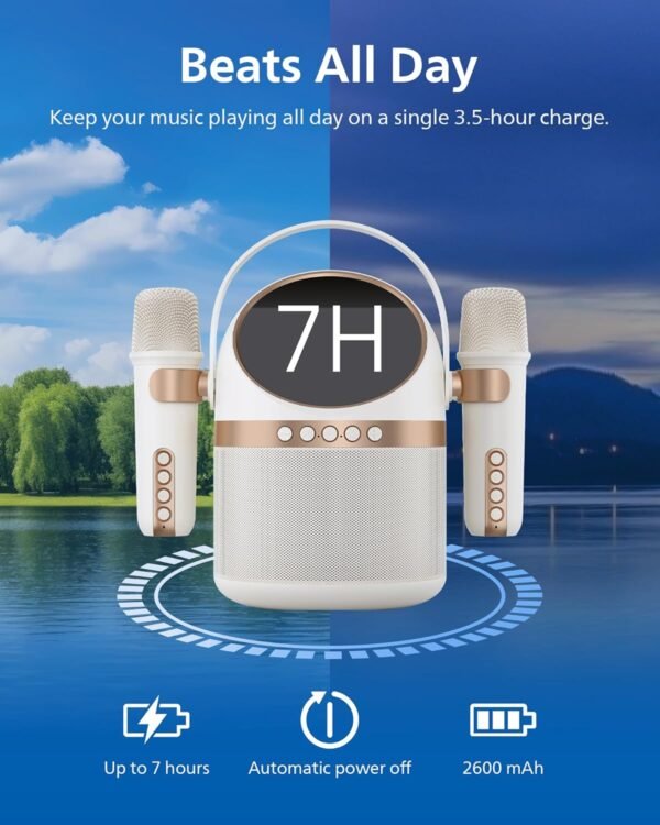 81fFxLLfJTL._AC_SL1500_ PHILIPS S2508 Portable Karaoke Machine,Party Bluetooth Speaker with 2 Karaoke Microphones,7 H Battery,Multi-Colored Light Modes with Display Screen,6 Vocal Effects,USB,AUX or TF Card Input,Mini,White