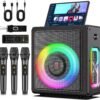 Karaoke Machine with 3 Wireless Mics | Bluetooth 5.3 Speaker with Echo Adjustment & Auto Pitch Correction | PA System with RGB Lights, Supports TV/TF Card/USB/AUX/Live/REC for Home Parties
