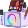 Karaoke Machine,Portable Bluetooth Speaker with 2 Wireless Microphone for Adults & Kids with LED Lights, Karaoke Microphone with PA System Supports USB/TF/AUX,Gift for Party (Black)