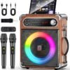 Karaoke Machine with 2 Wireless Microphones,【Upgraded 6.5"Woofer & 2"Tweeter】Portable Bluetooth 5.3 Karaoke Speaker, PA System with Bass/Treble/Echo Adjustment, Supports USB/AUX/TF/TWS for Home Party
