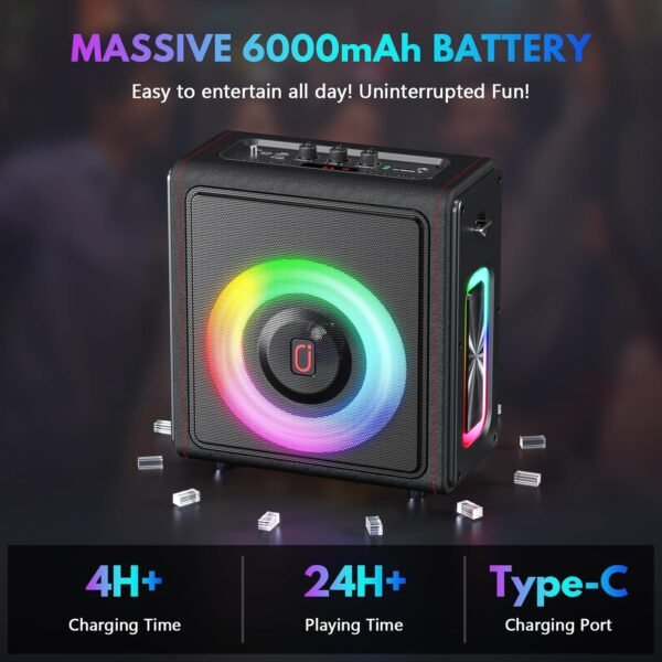 Karaoke Machine with 3 Wireless Mics | Bluetooth 5.3 Speaker with Echo Adjustment & Auto Pitch Correction | PA System with RGB Lights, Supports TV/TF Card/USB/AUX/Live/REC for Home Parties