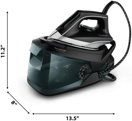 Rowenta Iron Steamer for Clothes Master Steam Station, Professional Steam Iron for Clothes with Stainless Steel Soleplate, 57 Oz, 400 Microsteam Holes, Built-In Pump, 1750 Watts, Black/Green
