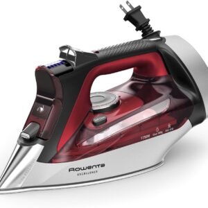 Rowenta Iron, Focus Excellence Stainless Steel Soleplate Steam Iron for Clothes, Retractable Cord, 400+ Microsteam Holes, Powerful steam, LED Display, 1750 W Ironing Clothes, Cordreel, Red