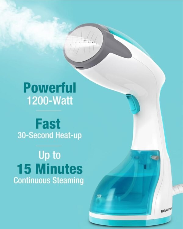 BEAUTURAL Steamer for Clothes, Portable Handheld Garment Fabric Wrinkles Remover, 30-Second Fast Heat-up, Auto-Off, Large Detachable Water Tank