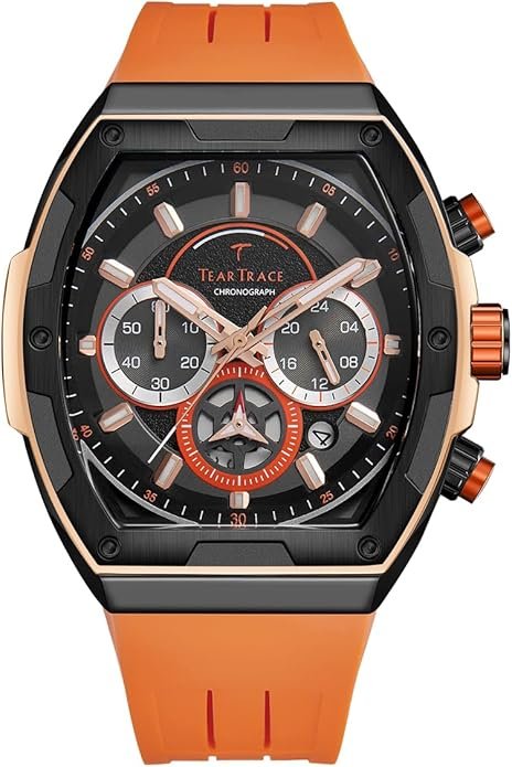 Men's Watches with Silicone Strap Analog Quartz Waterproof Chronograph Luminous Tonneau Watches for Men, Big Face Sport Work Dress Unique Wrist Watch