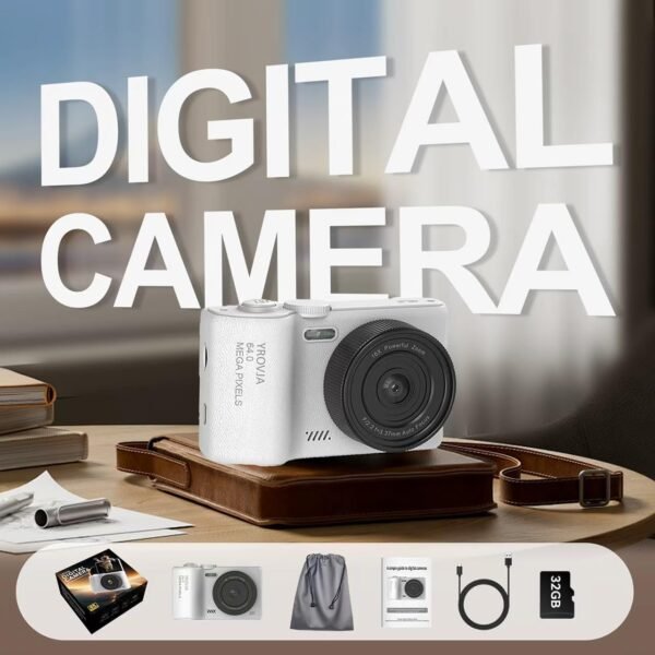 4K Digital Camera for Photography and Video, 2025 Latest 64MP Vlogging Camera for YouTube with 32G TF Card 180°Flip Screen Compact Travel Camera 16X Zoom, Anti-Shake,Suitable for Beginners, White