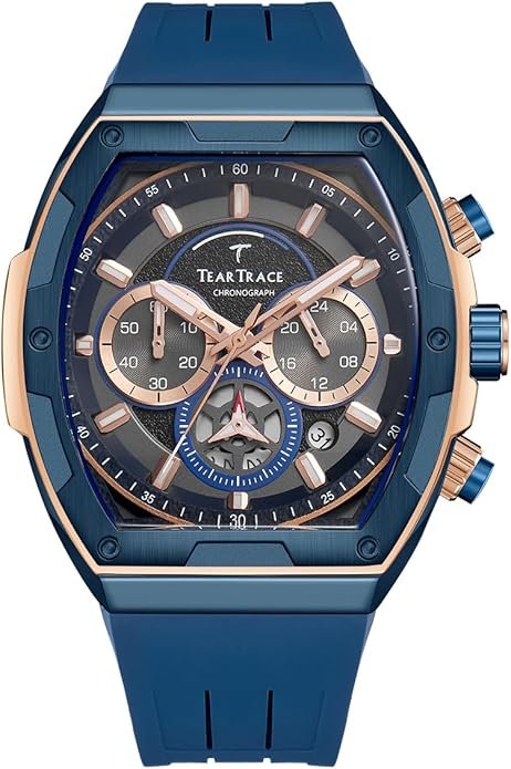 Men's Watches with Silicone Strap Analog Quartz Waterproof Chronograph Luminous Tonneau Watches for Men, Big Face Sport Work Dress Unique Wrist Watch