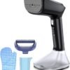 Steamer for Clothes -1800W with Wet/Dry Ironing Modes, 20-Second Heat-up, Detachable Water Tank, Heat-Resistant Gloves for Wrinkle Removal. Suitable for 120V Countries. Color: Black