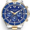 FILIPPO LORETI Odyssey - Wrist Watch Two Tone Gold Blue Dial Stainless Steel Link Bracelet 42 mm Wrist Watch for Men 100m Water Resistant Stainless Steel Case Japan Movement